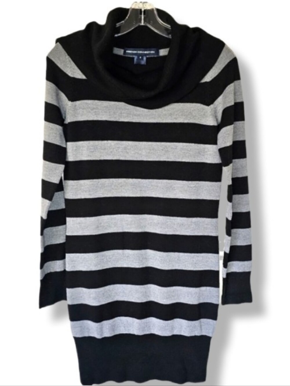 French Connection Striped Cowl Neck Sweater Dress Size Small Wednesday Addams